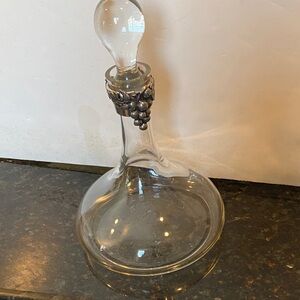 Vintage Glass Decanter with Pewter Grapes Motif